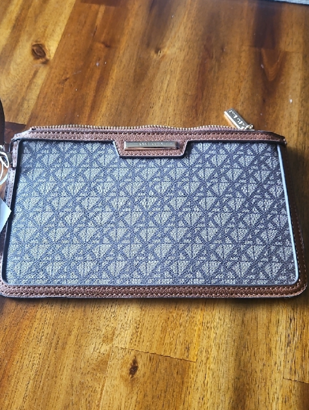 Anne Klein Brown Monogram Wristlet with Matching Card Case - Picture 6 of 8